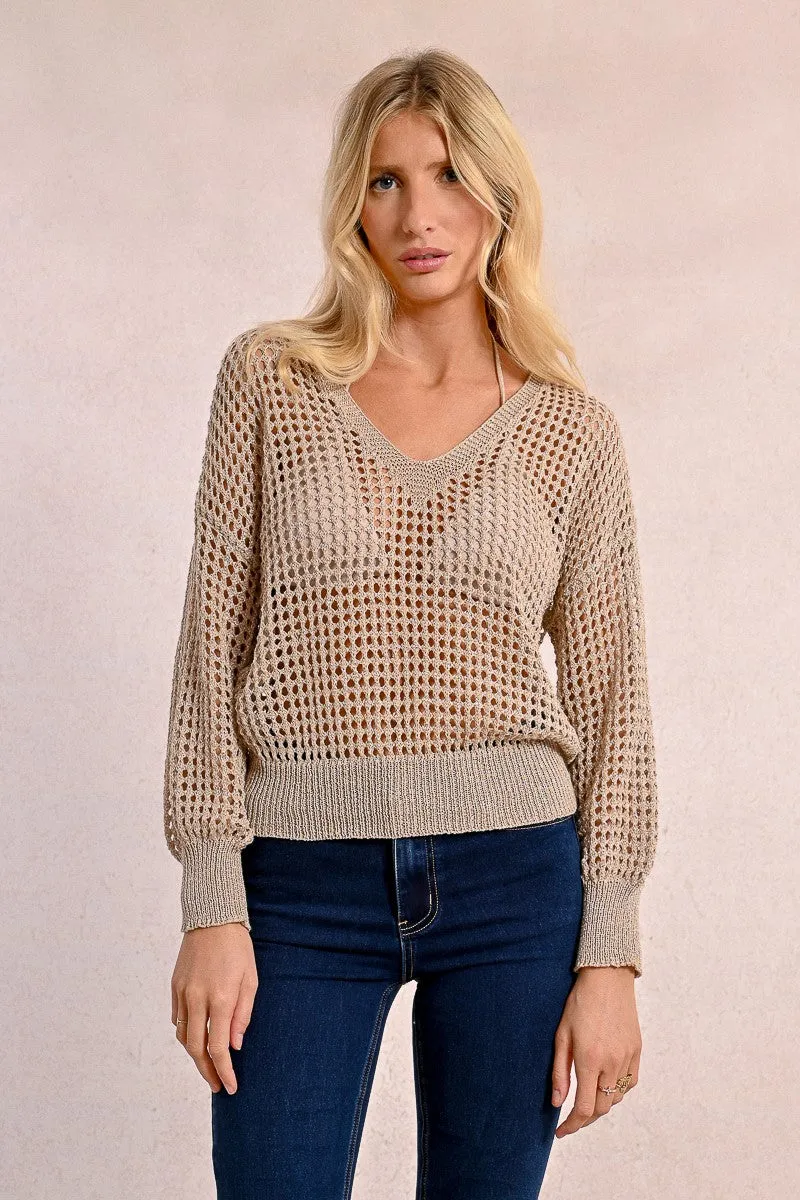 OPENWORK AND IRIDESCENT KNIT SWEATER