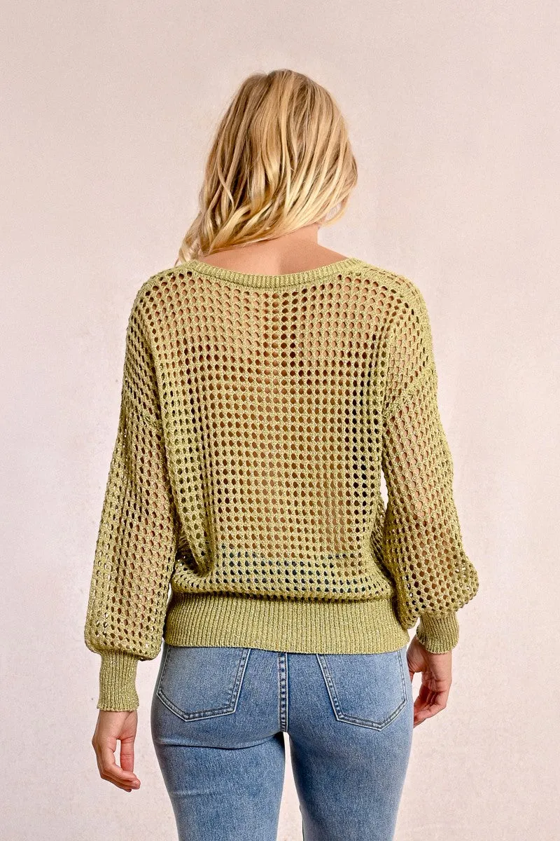 OPENWORK AND IRIDESCENT KNIT SWEATER