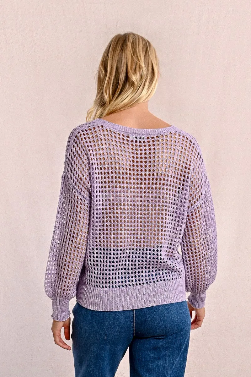 OPENWORK AND IRIDESCENT KNIT SWEATER