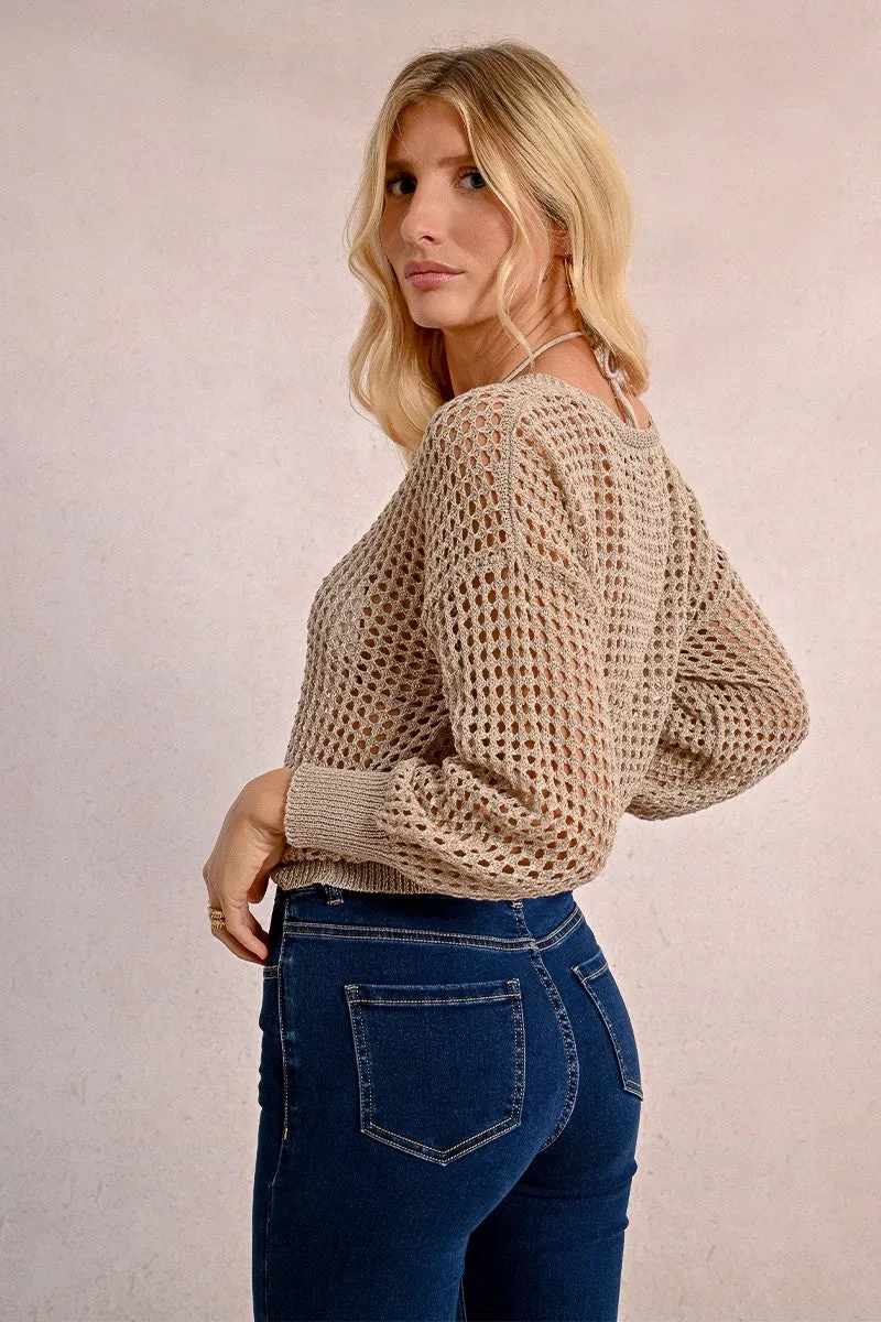OPENWORK AND IRIDESCENT KNIT SWEATER