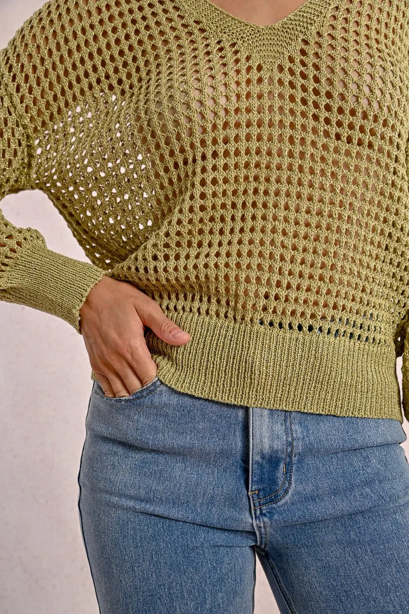 OPENWORK AND IRIDESCENT KNIT SWEATER