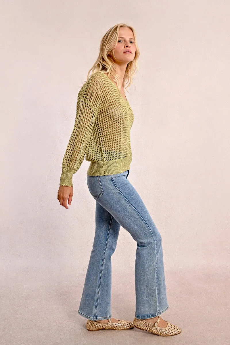 OPENWORK AND IRIDESCENT KNIT SWEATER