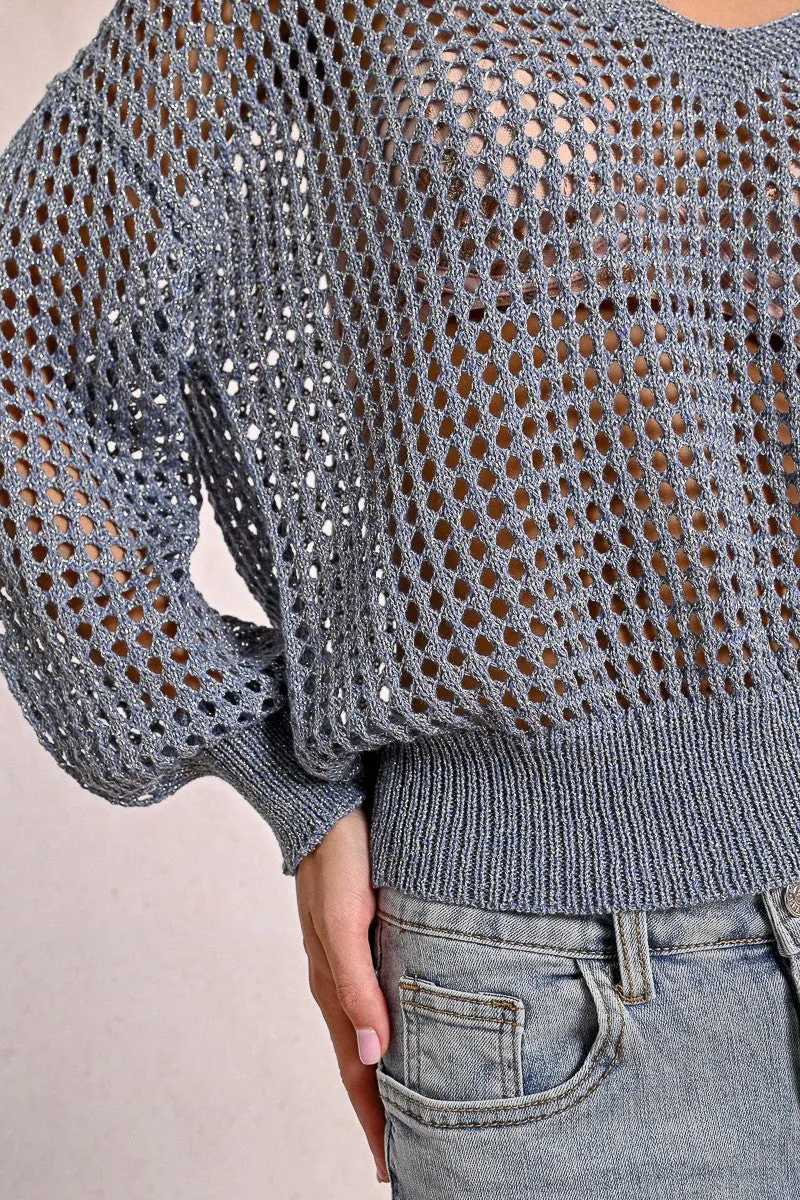 OPENWORK AND IRIDESCENT KNIT SWEATER
