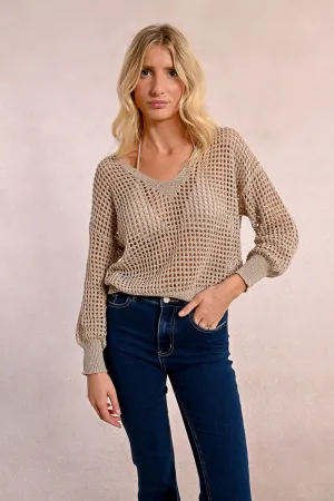 OPENWORK AND IRIDESCENT KNIT SWEATER
