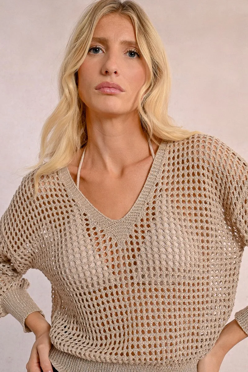 OPENWORK AND IRIDESCENT KNIT SWEATER