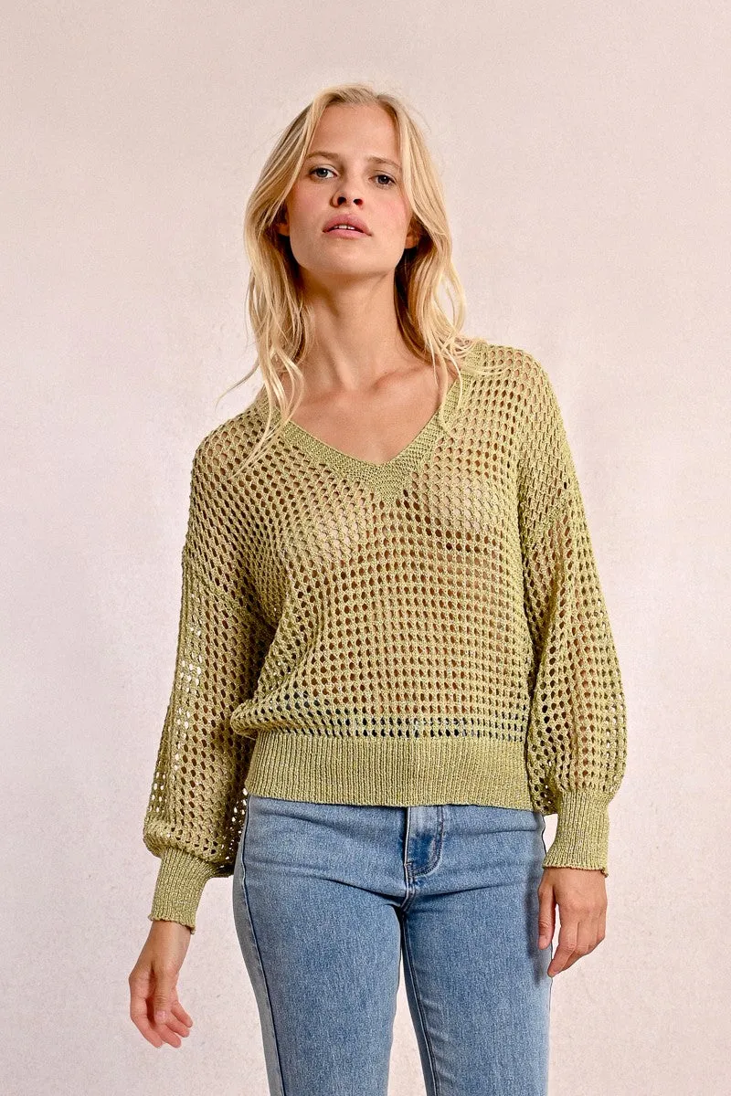 OPENWORK AND IRIDESCENT KNIT SWEATER