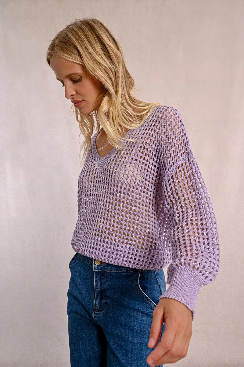 OPENWORK AND IRIDESCENT KNIT SWEATER