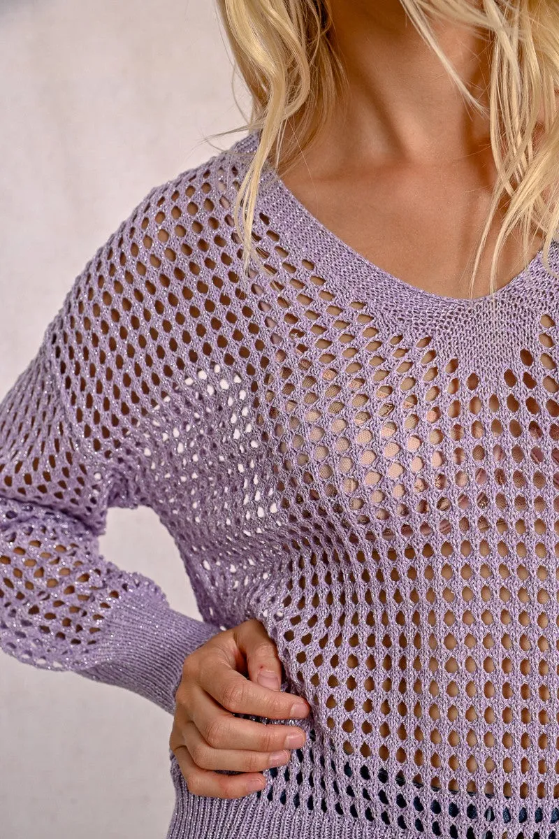 OPENWORK AND IRIDESCENT KNIT SWEATER