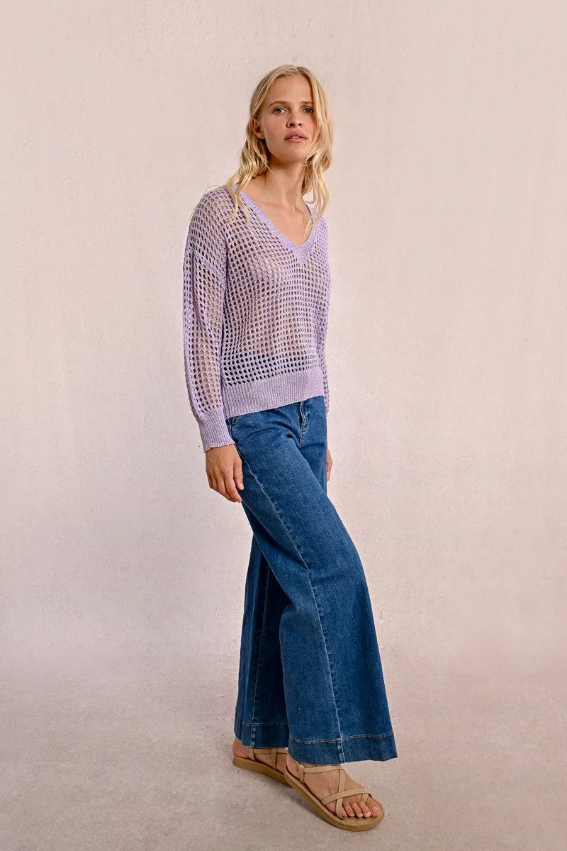 OPENWORK AND IRIDESCENT KNIT SWEATER