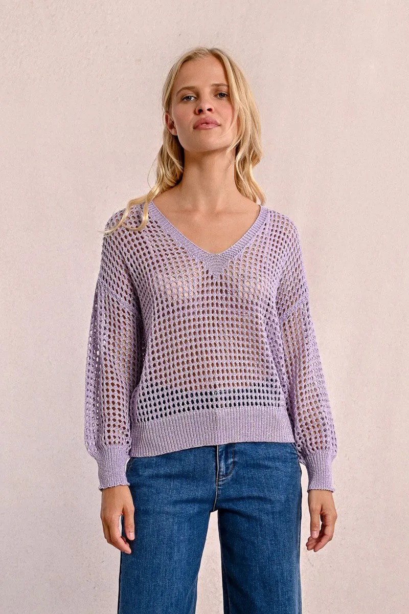 OPENWORK AND IRIDESCENT KNIT SWEATER