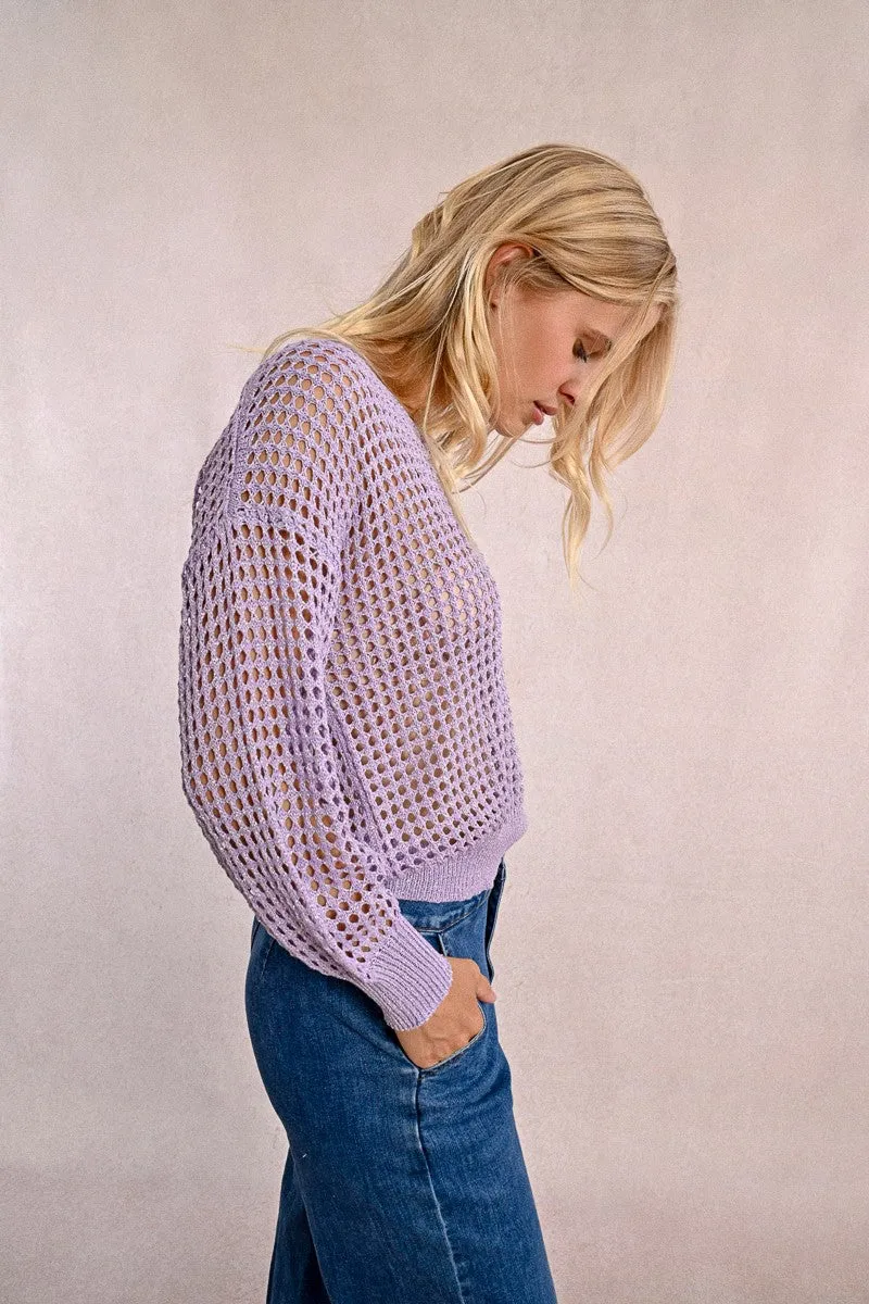 OPENWORK AND IRIDESCENT KNIT SWEATER
