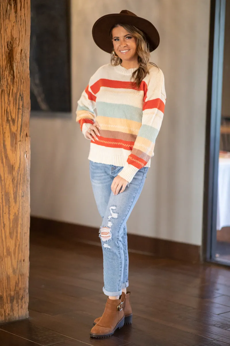 Orange Multicolor Stripe Sweater