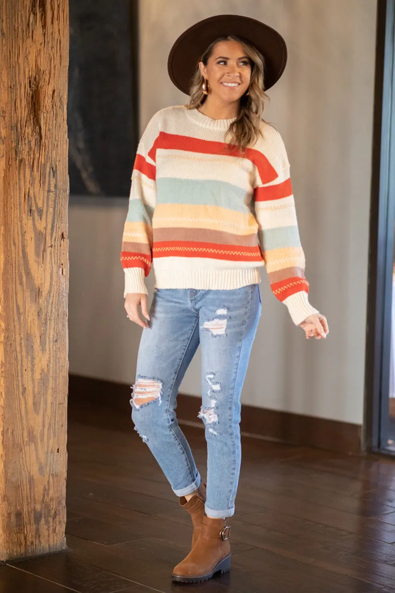 Orange Multicolor Stripe Sweater