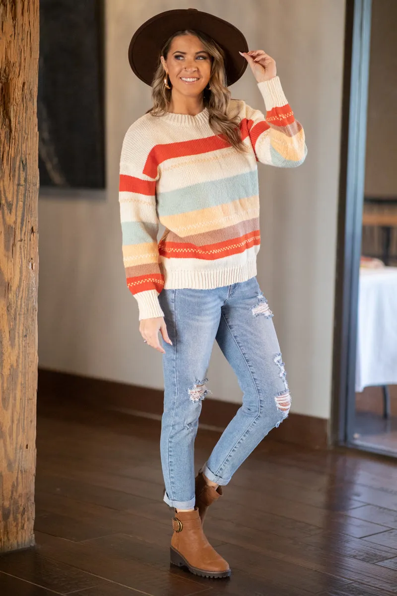 Orange Multicolor Stripe Sweater