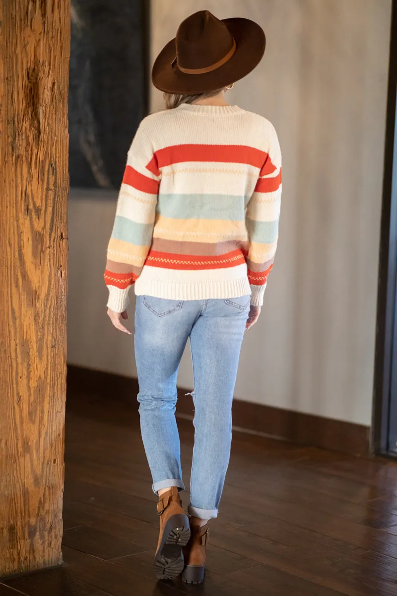 Orange Multicolor Stripe Sweater