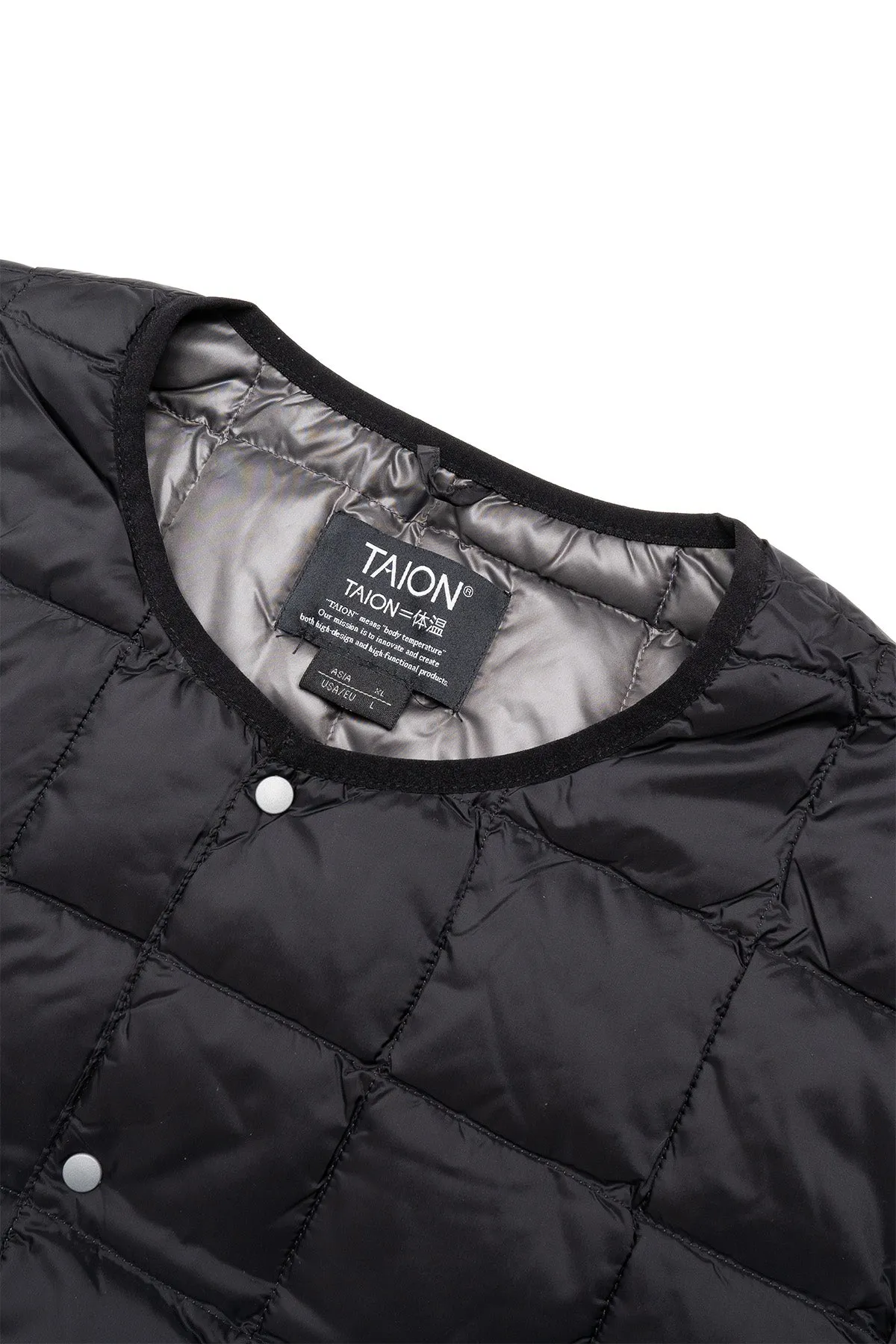 Over Size Crew Neck Pocket Down Jacket - Black Charcoal