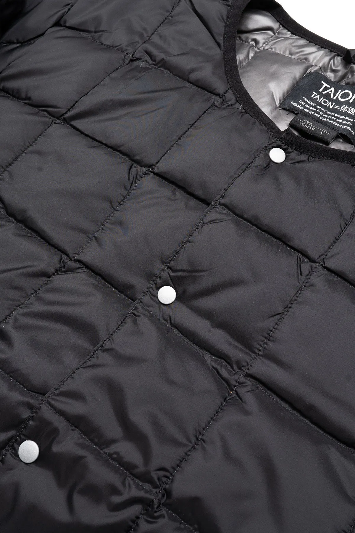 Over Size Crew Neck Pocket Down Jacket - Black Charcoal