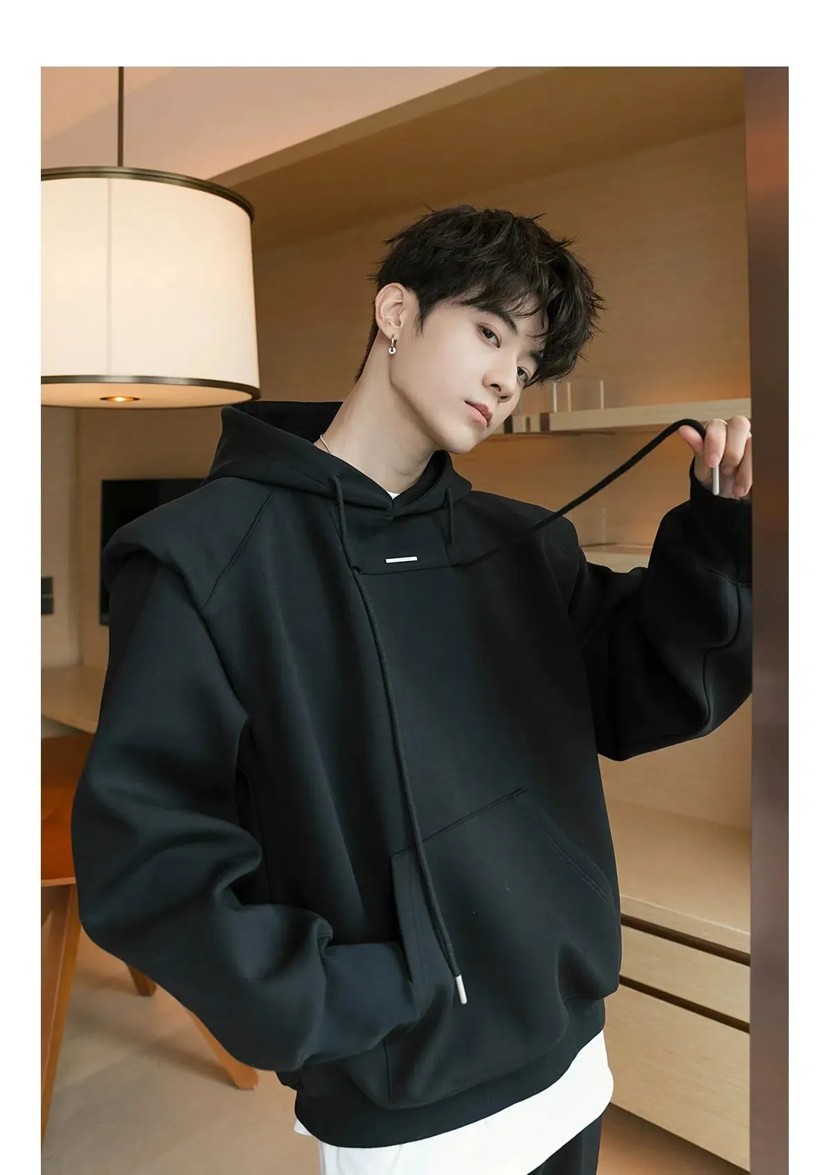 Padded Shoulder Hooded Sweatshirt