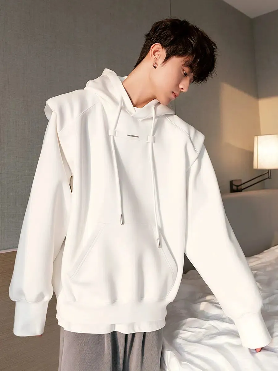 Padded Shoulder Hooded Sweatshirt