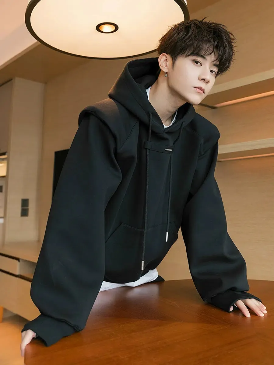 Padded Shoulder Hooded Sweatshirt