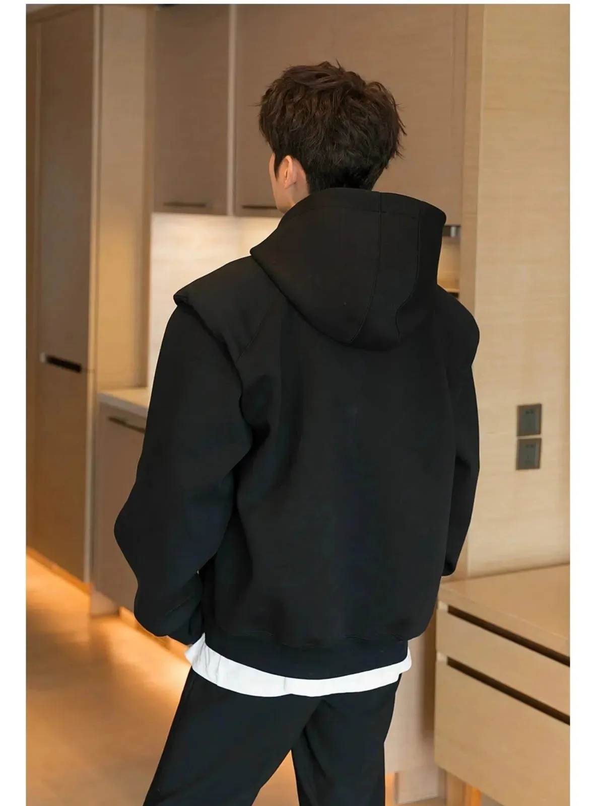 Padded Shoulder Hooded Sweatshirt