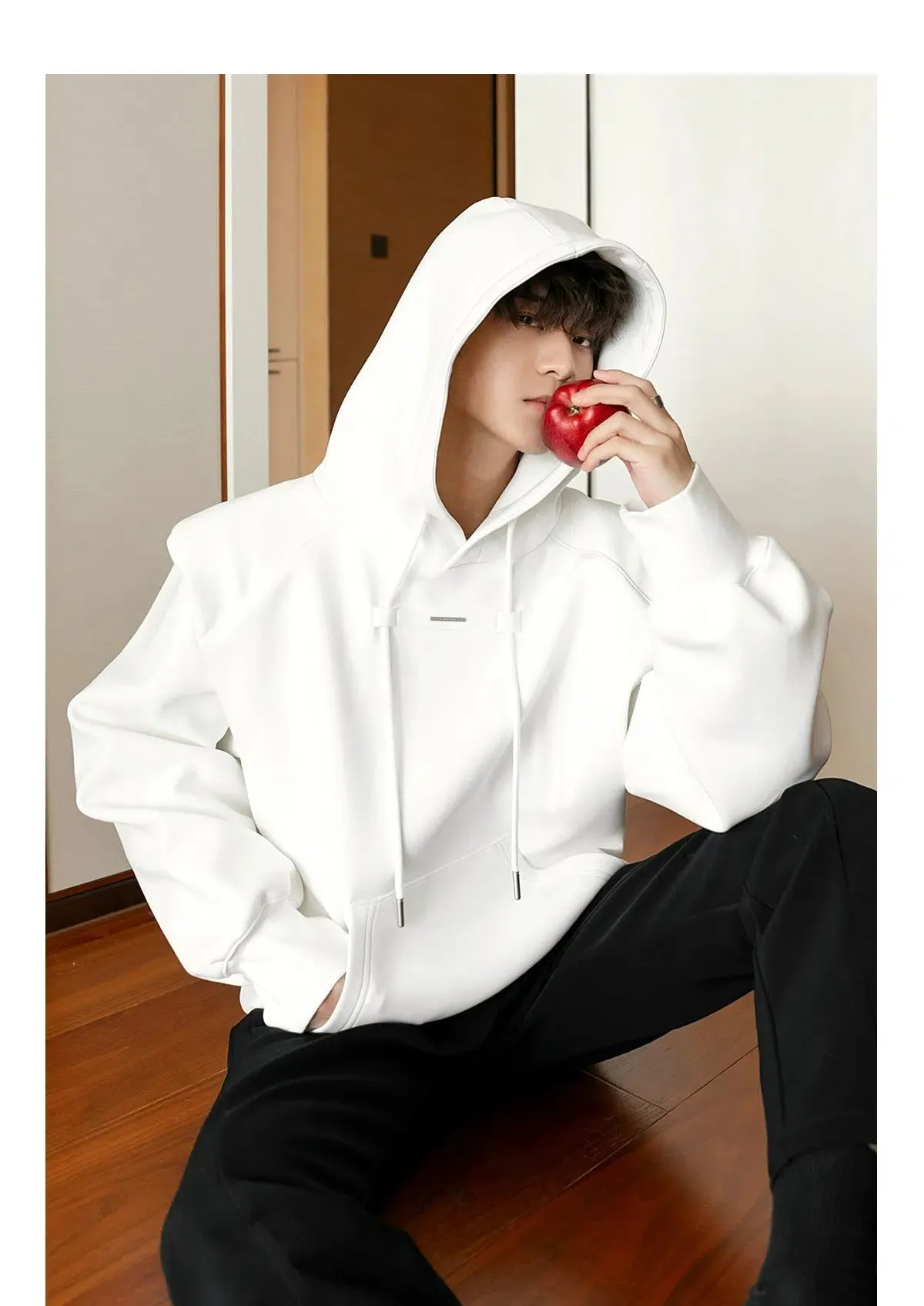 Padded Shoulder Hooded Sweatshirt