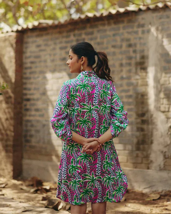 Palm Print Shirt Dress