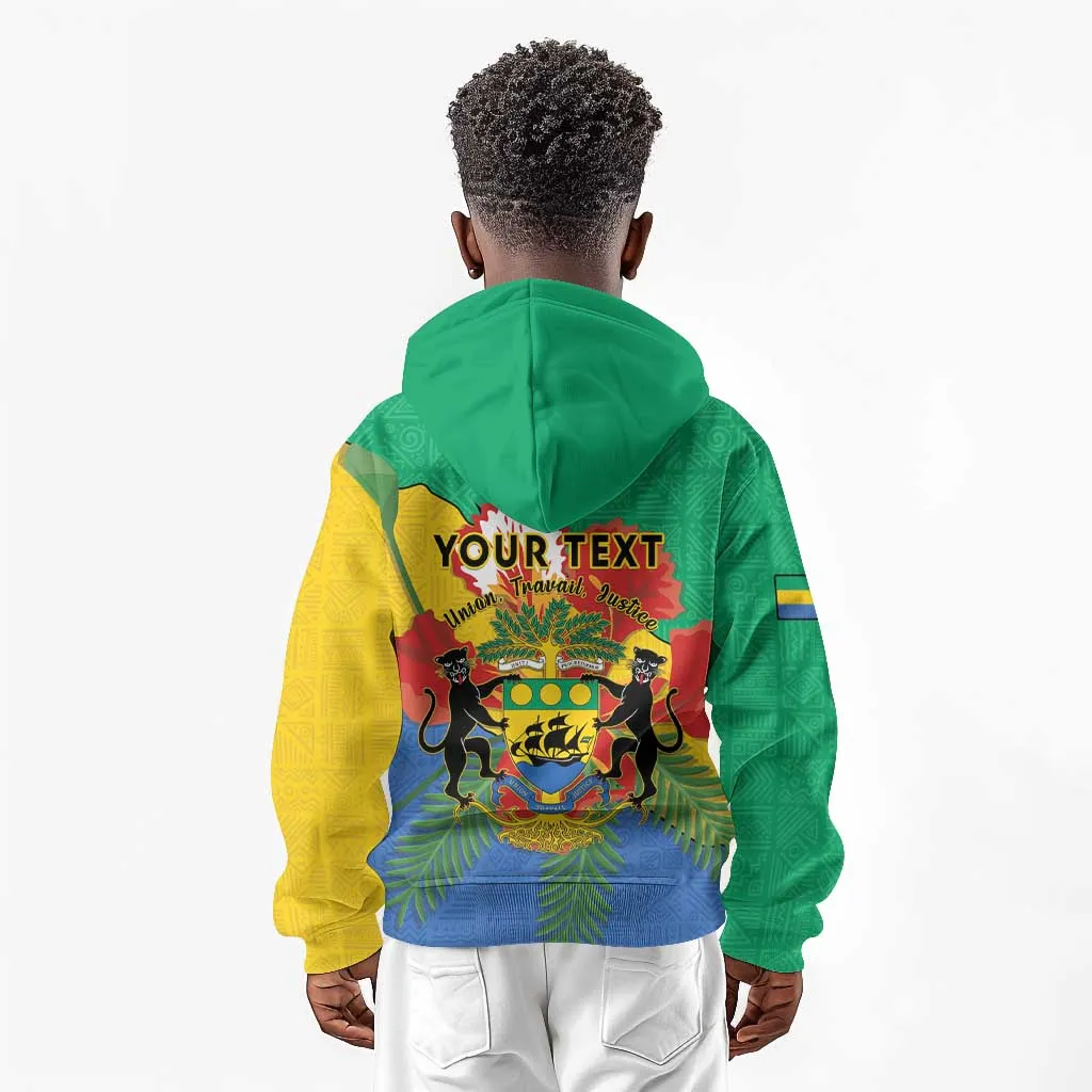 Personalised Afro Gabon Kid Hoodie Gabonese Union Travail and Justice LT15