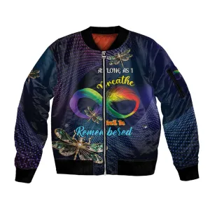 Personalized As Long As I Breathe You'll Be Remembered Sleeve Zip Bomber Jacket Luxury Dragonfly - Feather Infinity LT01