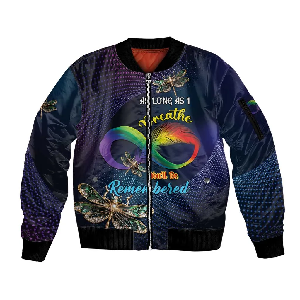 Personalized As Long As I Breathe You'll Be Remembered Sleeve Zip Bomber Jacket Luxury Dragonfly - Feather Infinity LT01