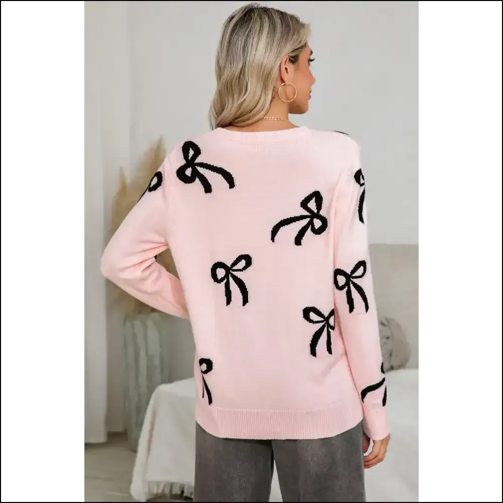 Pink Bow Print Sweater: so Comfy, You'll Ghost your Ex 👻