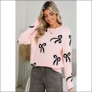 Pink Bow Print Sweater: so Comfy, You'll Ghost your Ex 👻