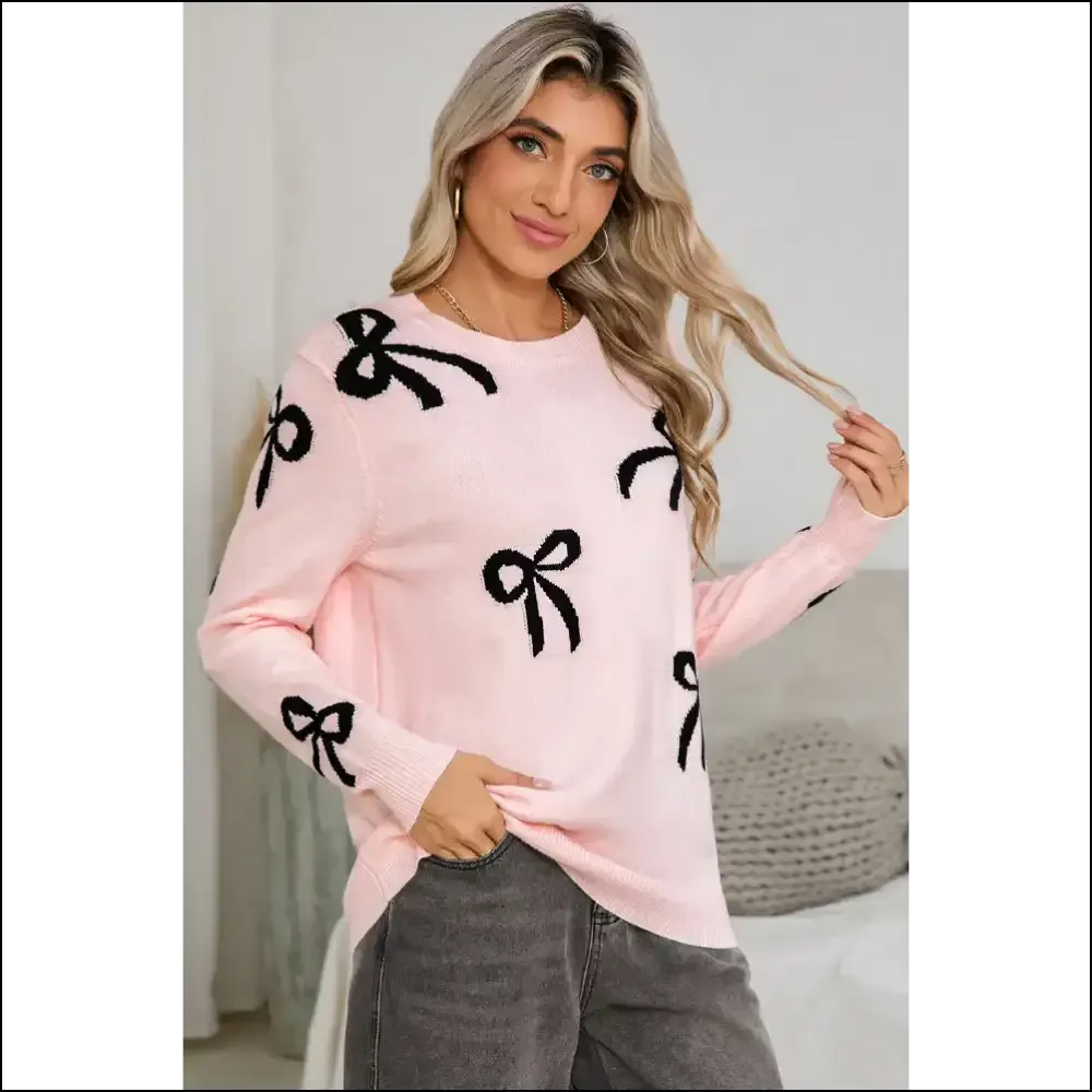 Pink Bow Print Sweater: so Comfy, You'll Ghost your Ex 👻