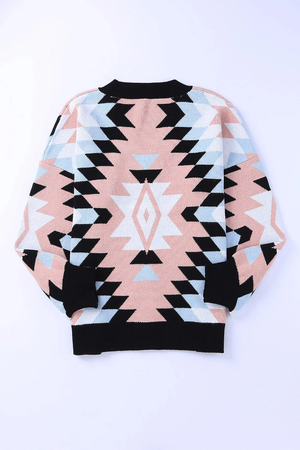 Pink Oversized Aztec Buttons Front Cardigan
