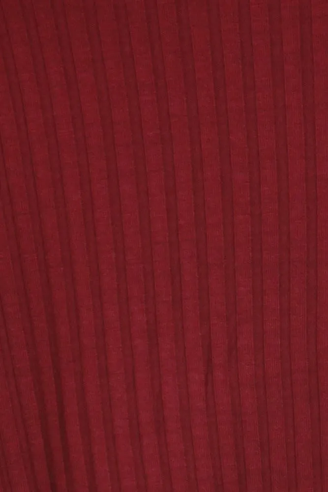 Plus Size Ribbed Cut Out Shoulder Boxy Burgundy Top