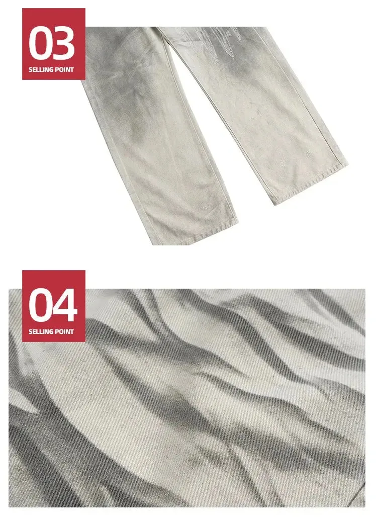 Pluto Textured Tilt White Grey Baggy Jeans