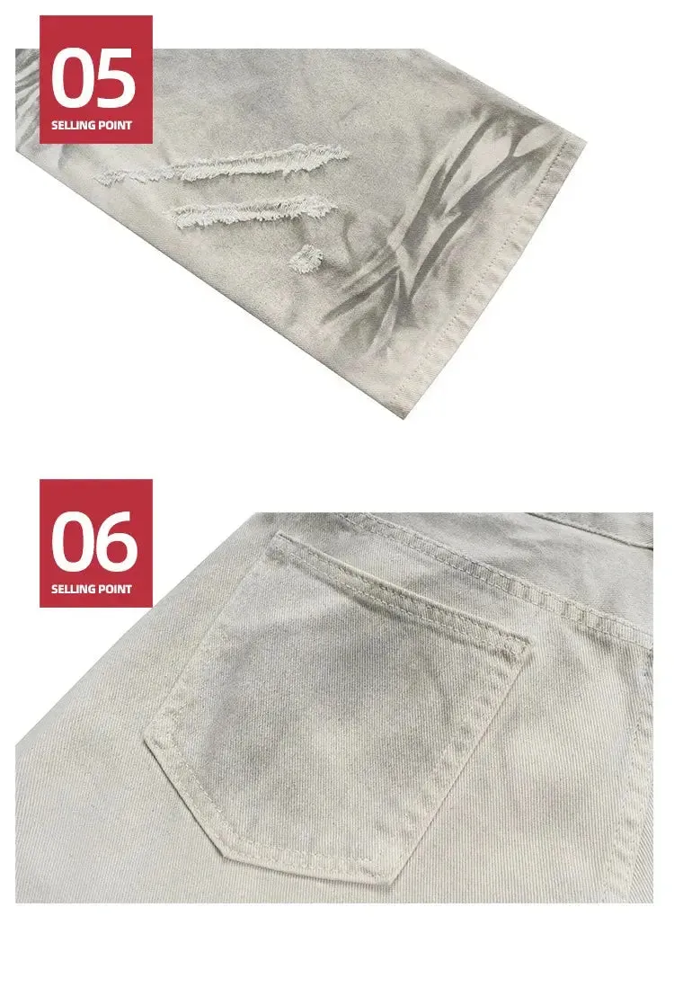Pluto Textured Tilt White Grey Baggy Jeans
