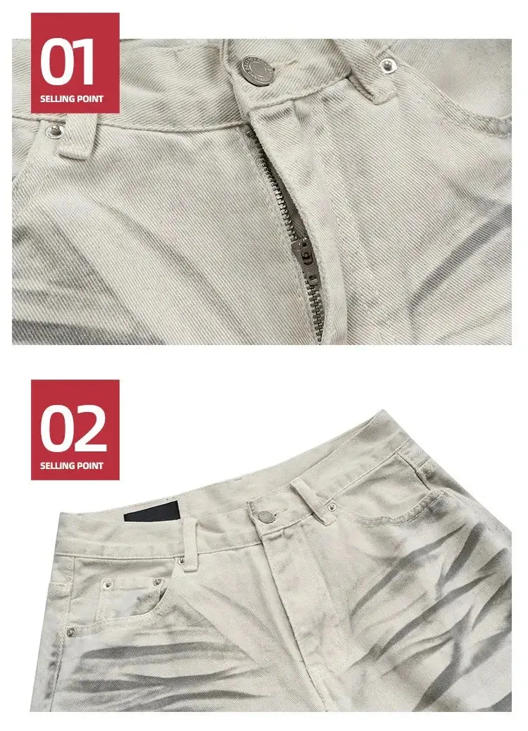 Pluto Textured Tilt White Grey Baggy Jeans