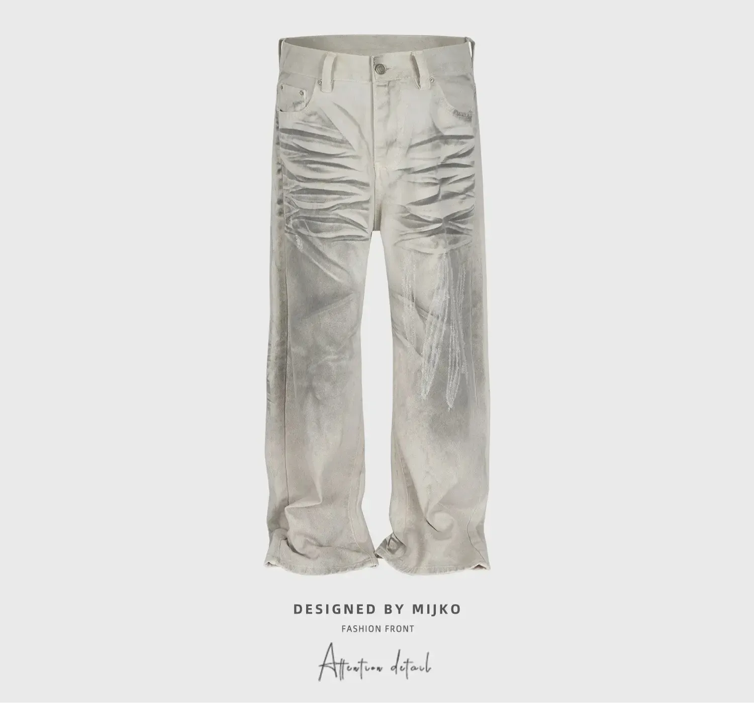 Pluto Textured Tilt White Grey Baggy Jeans