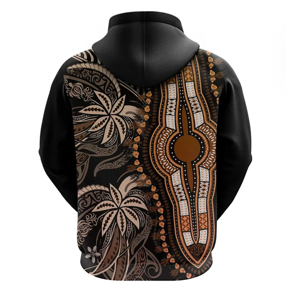 Polynesia Mixed African Dashiki Zip Hoodie Afro-pacific Culture - Gold LT9
