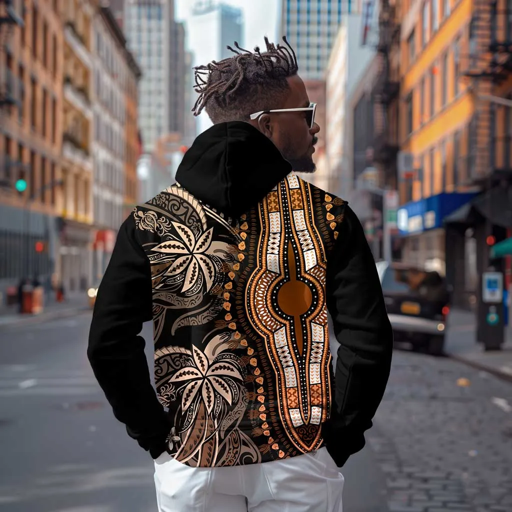 Polynesia Mixed African Dashiki Zip Hoodie Afro-pacific Culture - Gold LT9