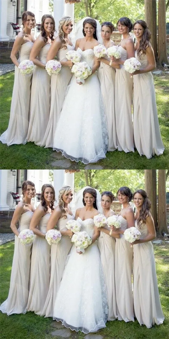 Pretty Sweetheart Long Cheap Ivory Chiffon Bridesmaid Dresses Online, QB0172