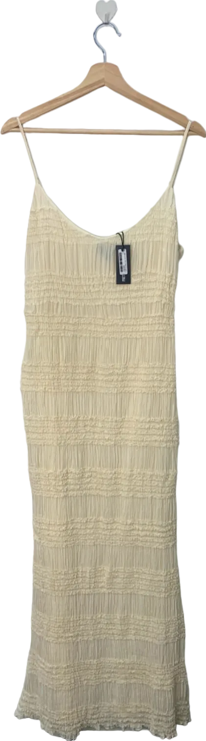 PrettyLittleThing Cream Textured Pleated Chiffon Cowl Neck Midaxi Dress UK 12