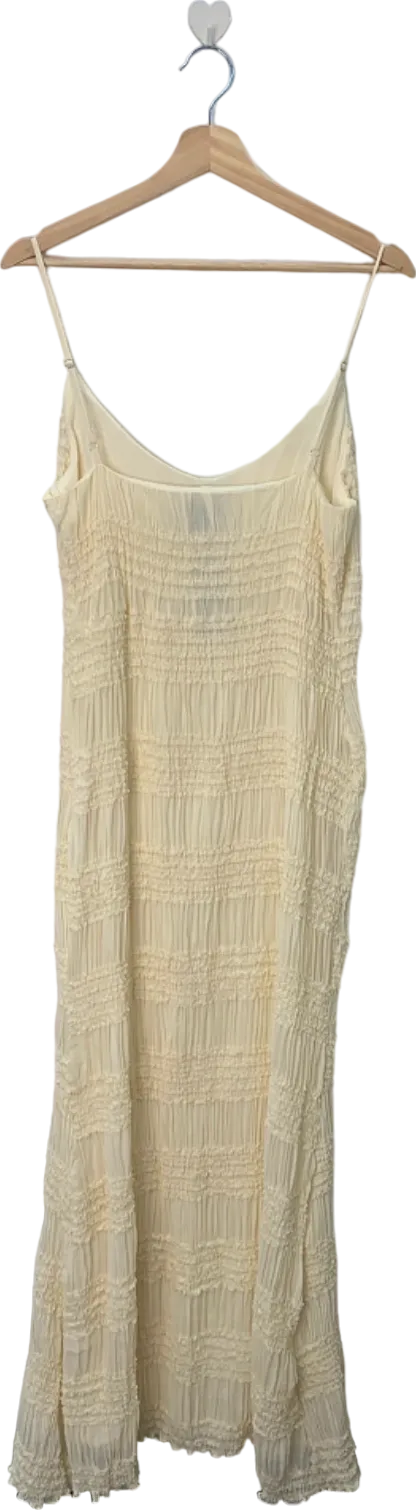 PrettyLittleThing Cream Textured Pleated Chiffon Cowl Neck Midaxi Dress UK 12