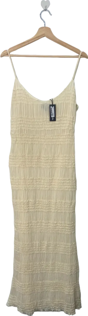 PrettyLittleThing Cream Textured Pleated Chiffon Cowl Neck Midaxi Dress UK 12