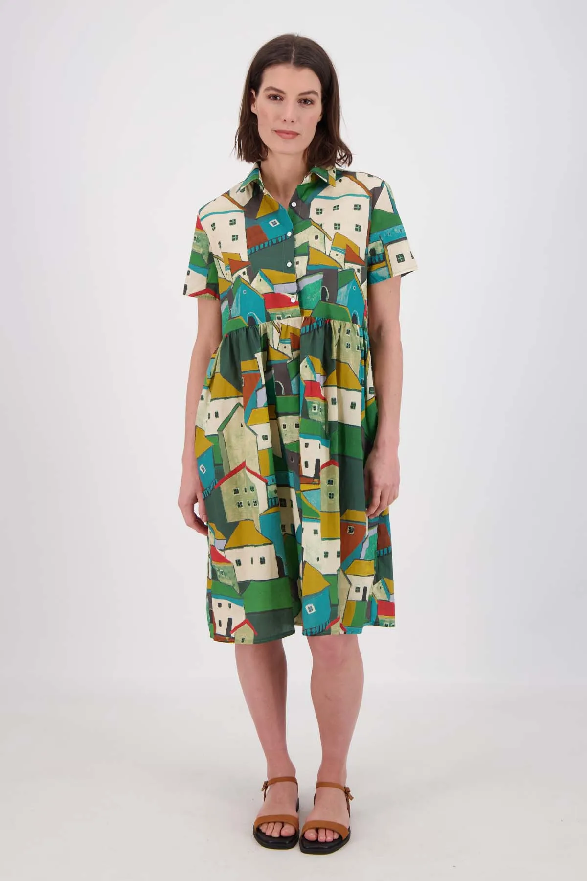 Pueblito Villa Dress Long Green in Cotton