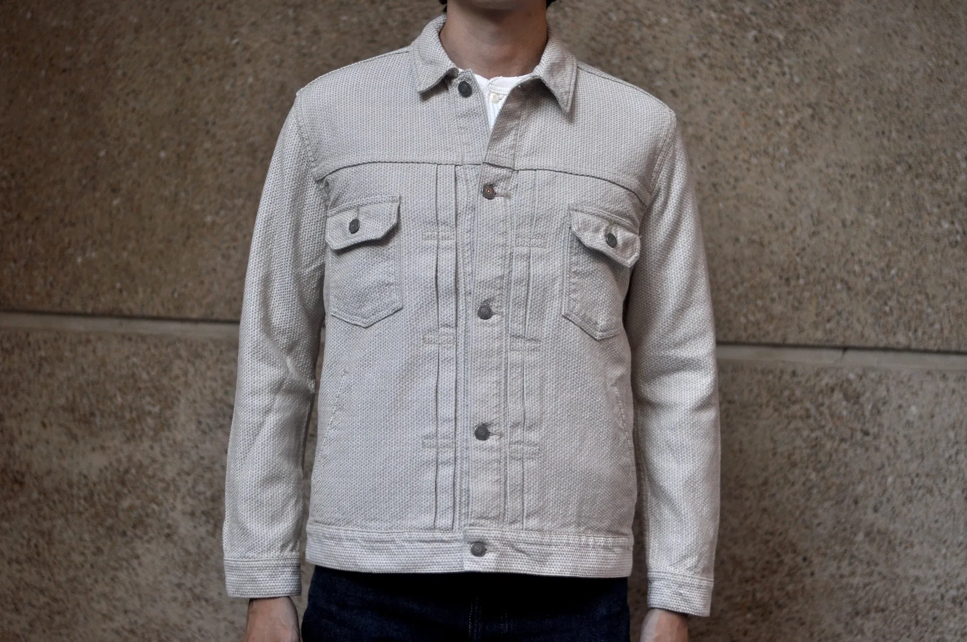Pure Blue Japan 12.5oz "Double-Warps" Sashiko Type 2 Jacket (Ivory X Beige)