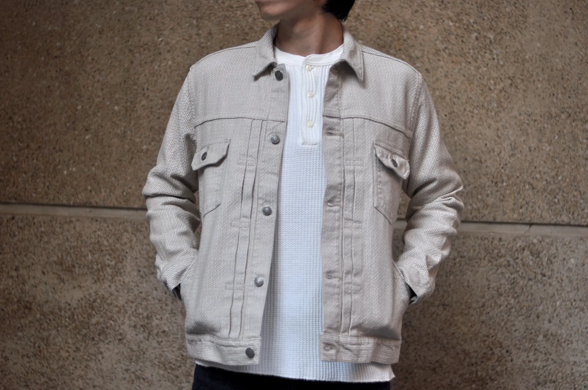 Pure Blue Japan 12.5oz "Double-Warps" Sashiko Type 2 Jacket (Ivory X Beige)