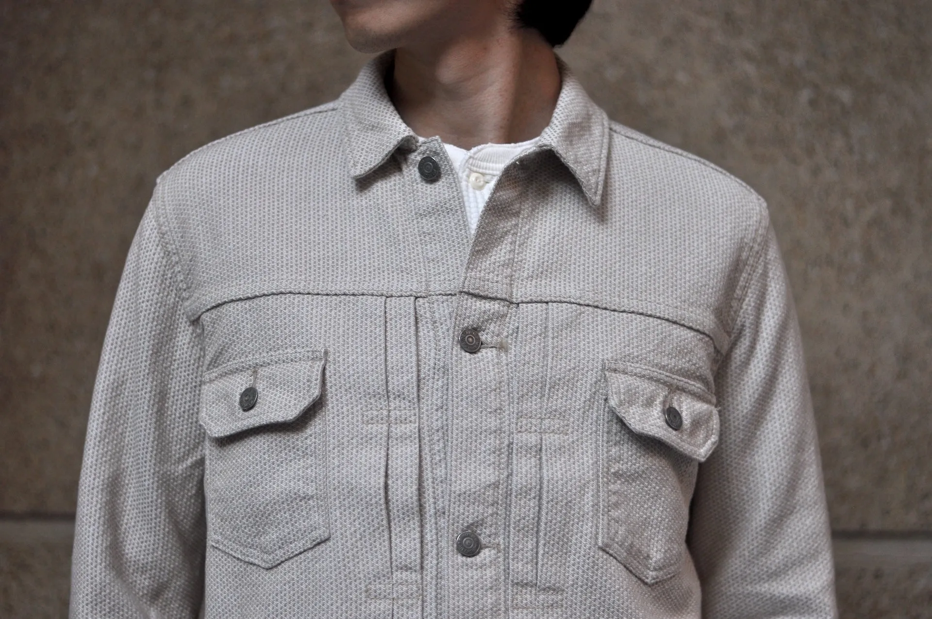 Pure Blue Japan 12.5oz "Double-Warps" Sashiko Type 2 Jacket (Ivory X Beige)