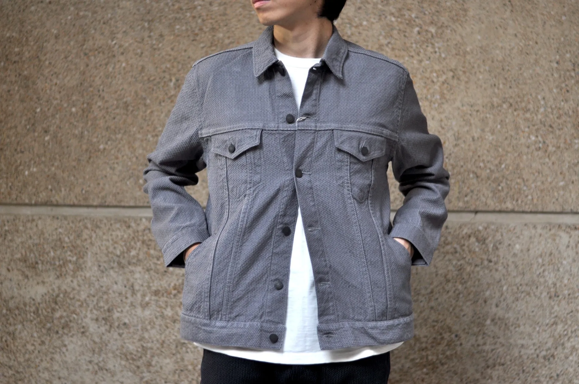 Pure Blue Japan 12.5oz "Double-Warps" Sashiko Type 3 Jacket (Heather Grey X Black)